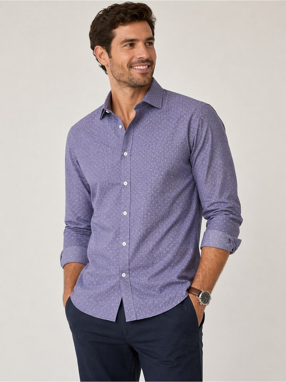 Michael Kors Mens Button Down Shirt Purple Micro Dot Long Sleeve Dress Casual L
